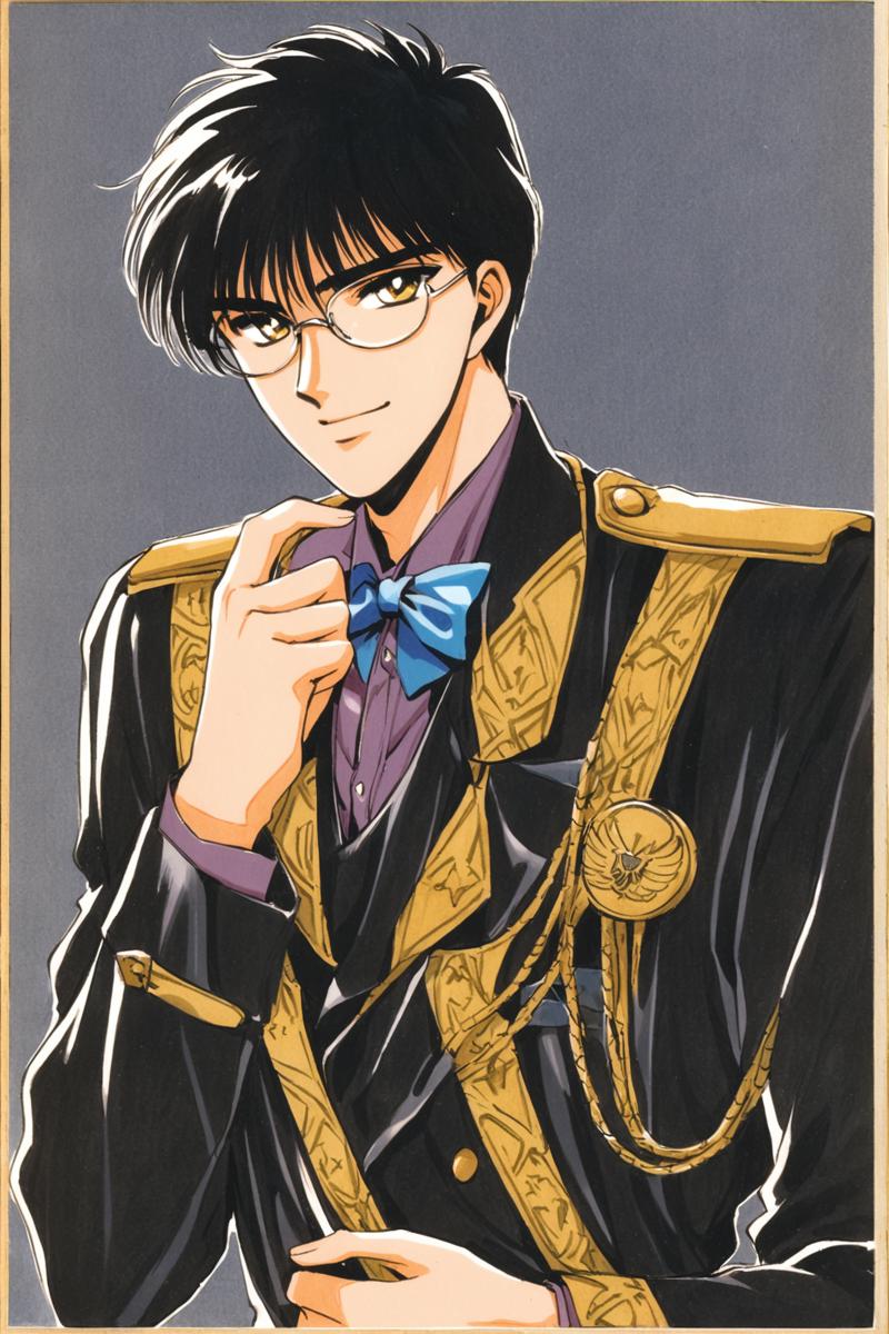 31036-2549253189-Seishiro Sakurazuka,1boy, male focus, solo, black hair, glasses, yellow eyes, looking at viewer, retro artstyle, black backgroun.png